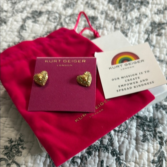 Kurt Geiger Gold Heart Crystal Pavé Earrings - Picture 6 of 7